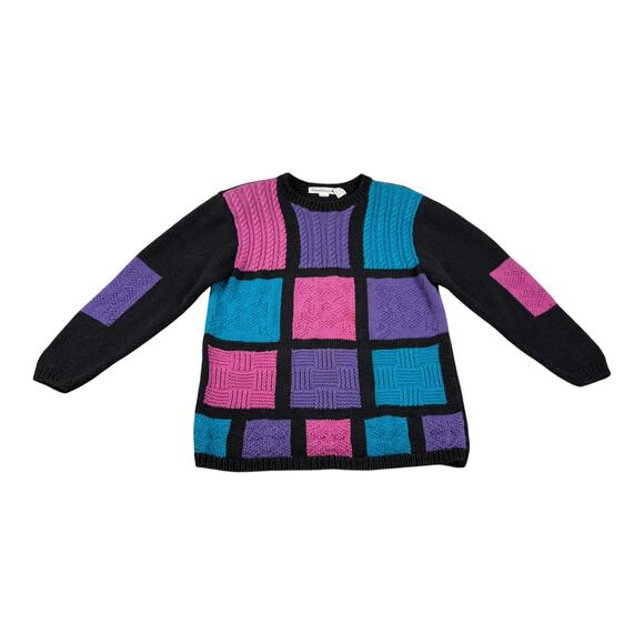 Vintage 80's Amanda Braendel Hand Knit Sweater Geometric Color Block Size Medium - Picture 10 of 10